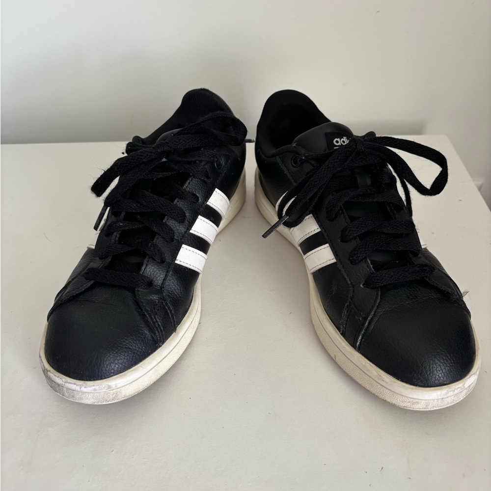 Adidas Women's Black Sneakers with White Stripes